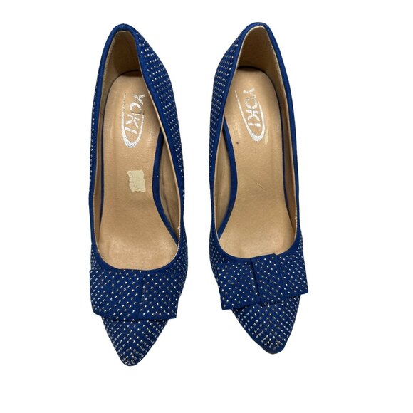 Yoki Heels Mayra Blue Silver Beading All Over Flat Bow Size 7 - Picture 3 of 12